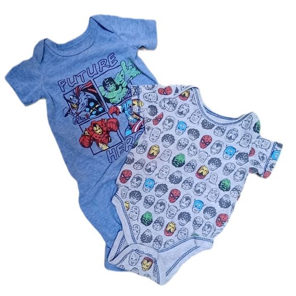 Marvel Other - Marvel Future Super Heroes Graphics Blue Long Romper and Gray Onesie 0-3mo BOGO